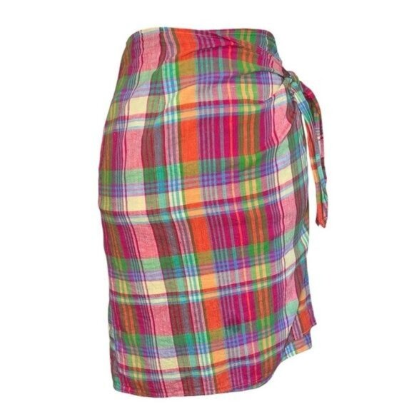 Ralph Lauren Womens Plaid Wrap Mini Skirt 100% Cotton Tie Closure Multicolor Siz - Picture 1 of 7